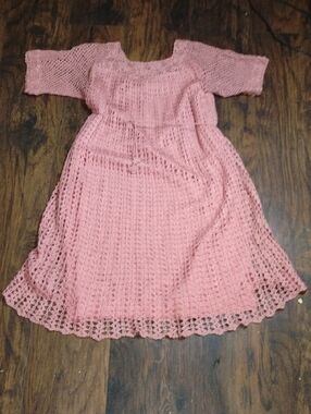 Girls Pink Crochet Dress
